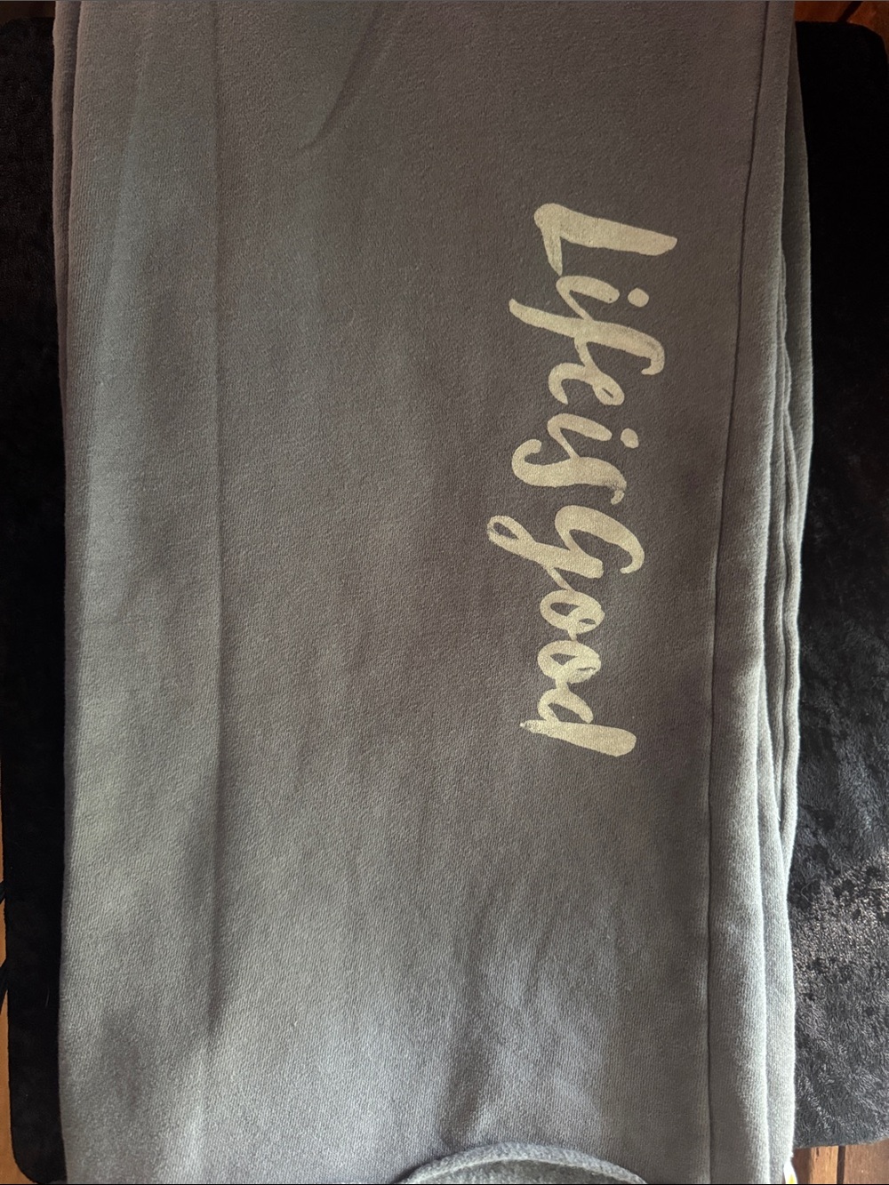 Life Is Good Gray Sweatpants with White Script Logo